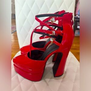 Women's U-Shaped Double high Heels Retro Platform Shoes high Heels Red Sz 6 1/2